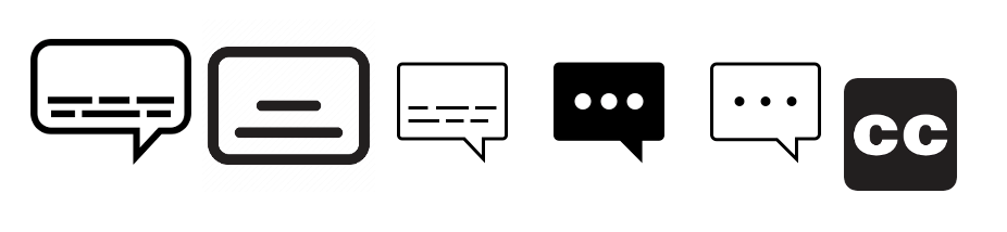Illustrasjon av de forskjellige tegnene og ikonene de forskjellige programvareleverandørene bruker for å indikere hvor man slår av eller på teksting