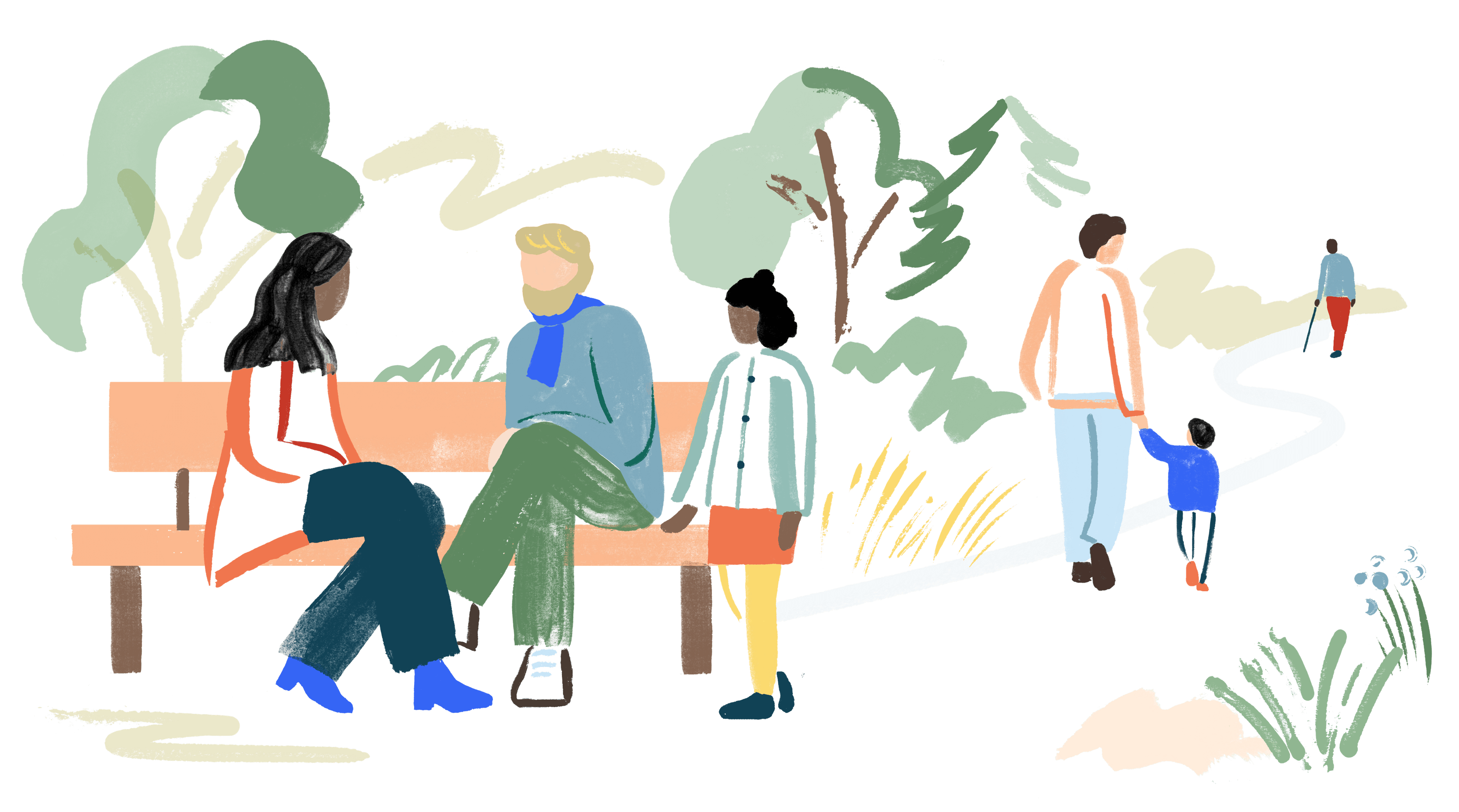Illustrasjon av mennesker i en park